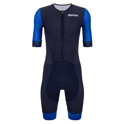 Santini Leaf Aero Trisuit (Short Sleeve)-Blue